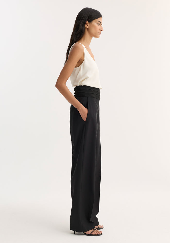 Satin cumberband trousers | black