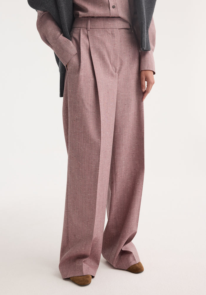 Mid-waist tweed trousers | mauve melange