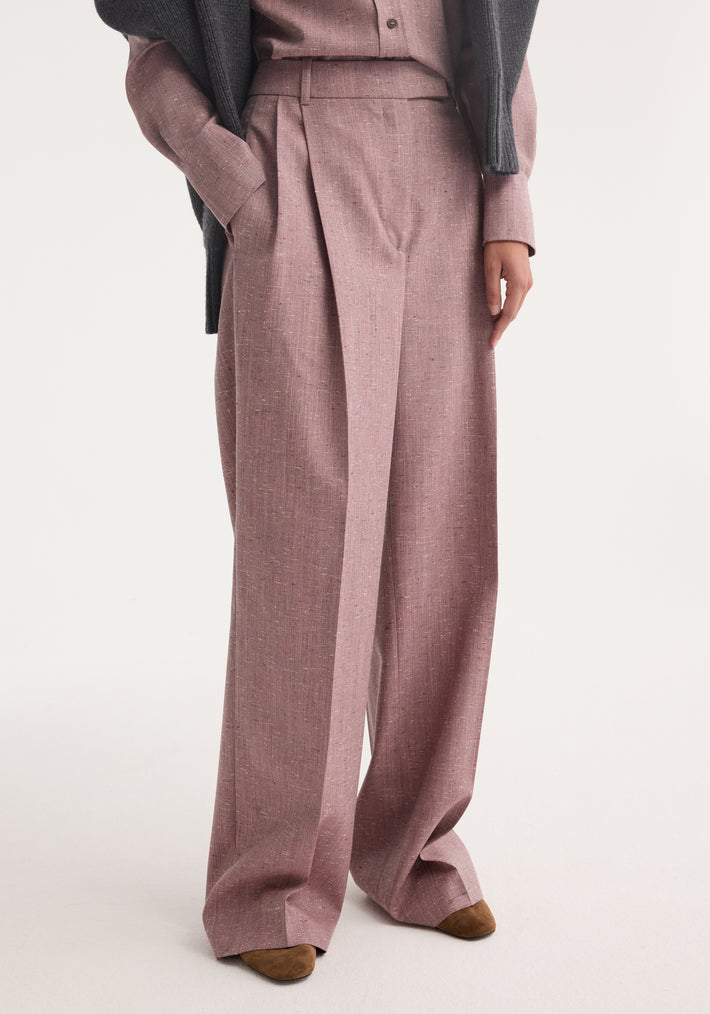 Mid-waist tweed trousers | mauve melange