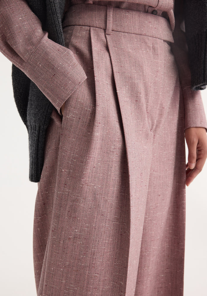 Mid-waist tweed trousers | mauve melange