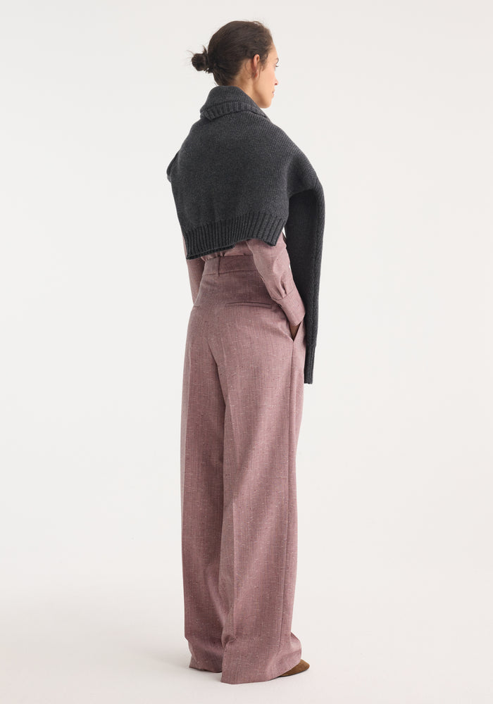 Mid-waist tweed trousers | mauve melange