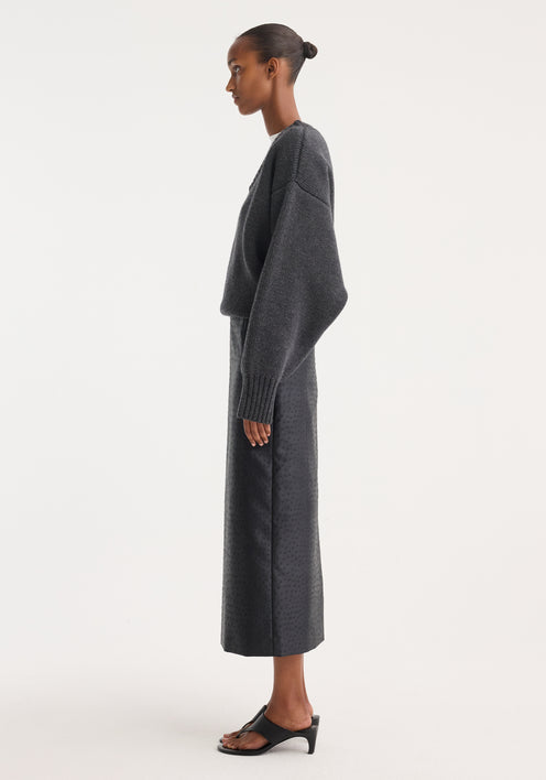 Ostrich satin column skirt | black