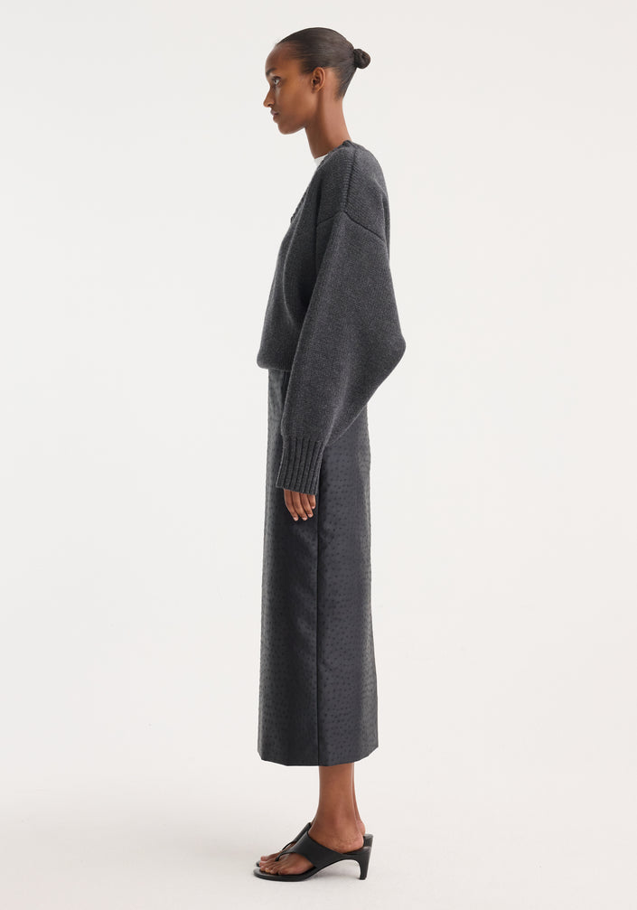 Ostrich satin column skirt | black