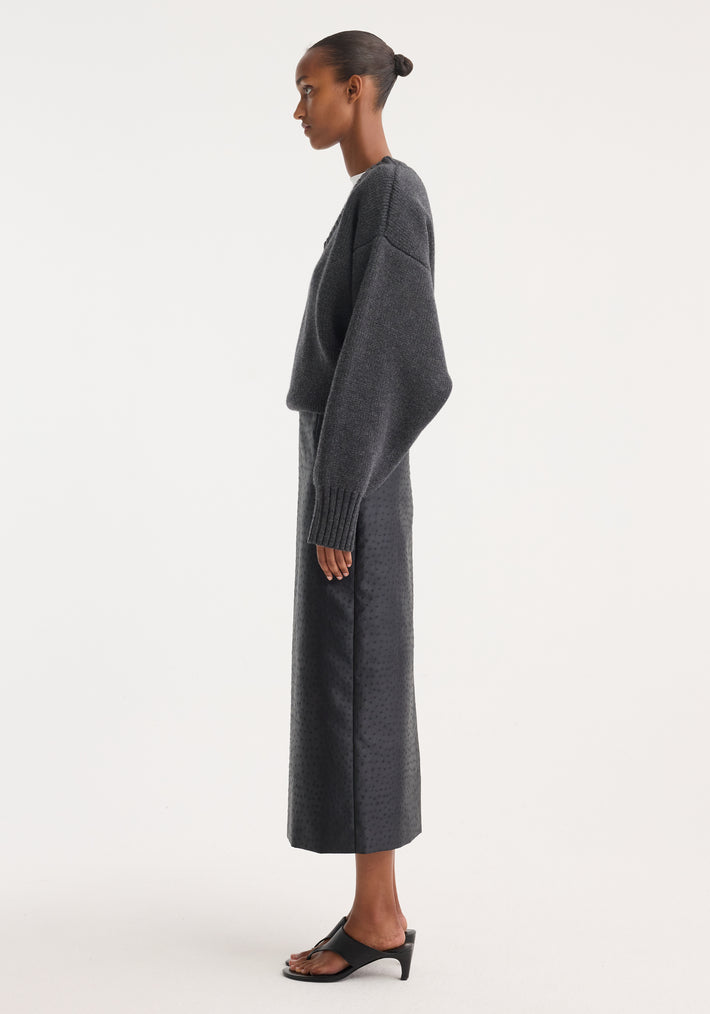 Ostrich satin column skirt | black