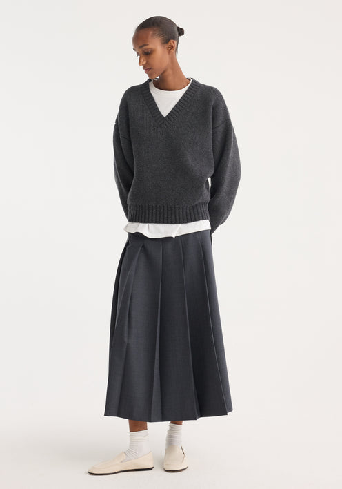 Pleated wrap skirt | dark grey melange