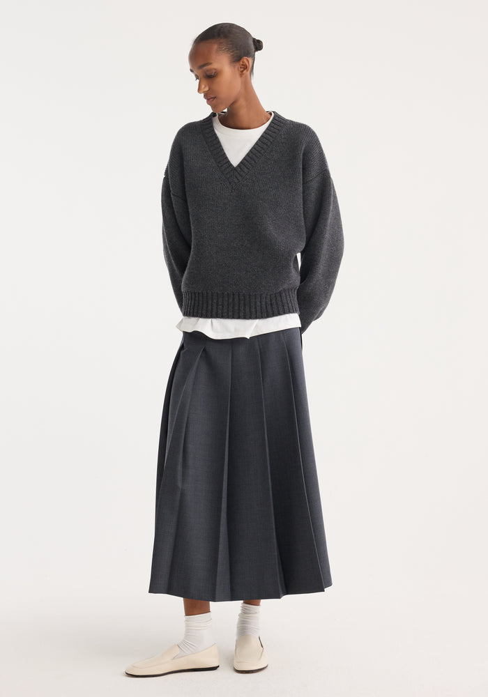 Pleated wrap skirt | dark grey melange