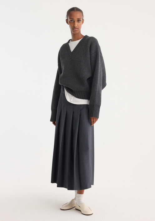 Pleated wrap skirt | dark grey melange