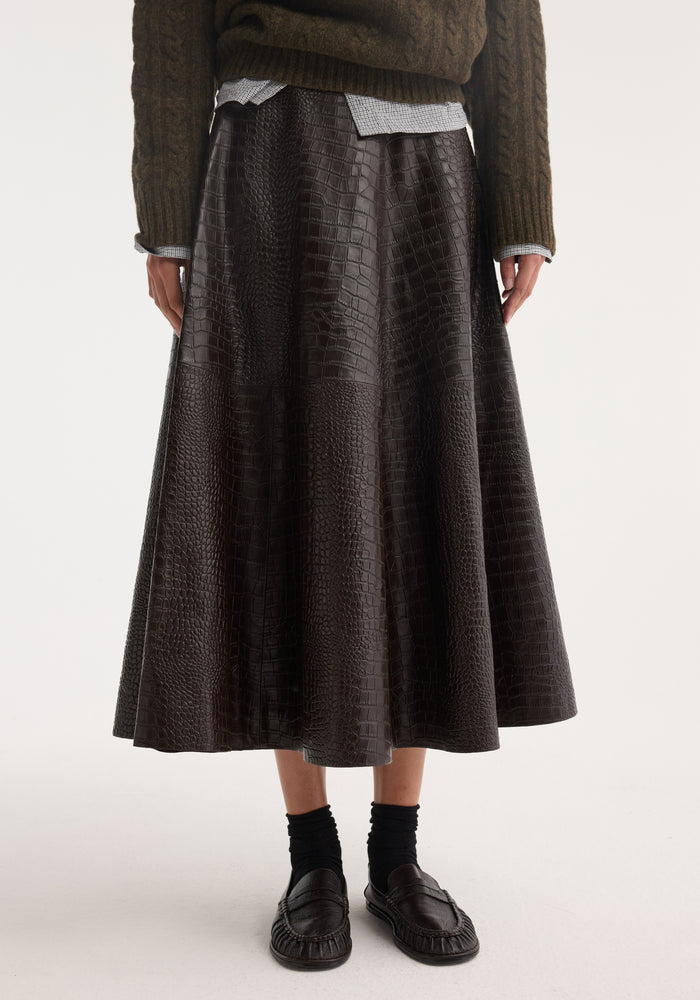 A-line croco skirt | mahogany