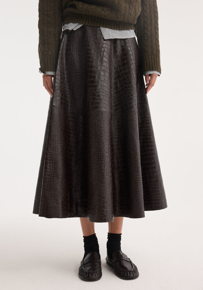 A-line croco skirt | mahogany