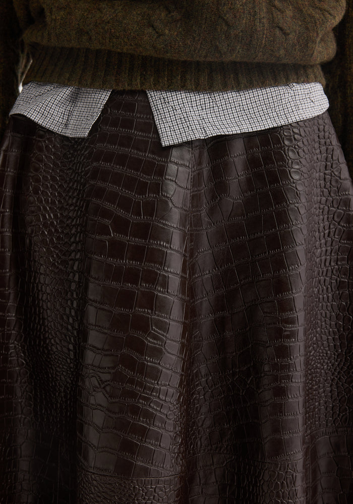A-line croco skirt | mahogany
