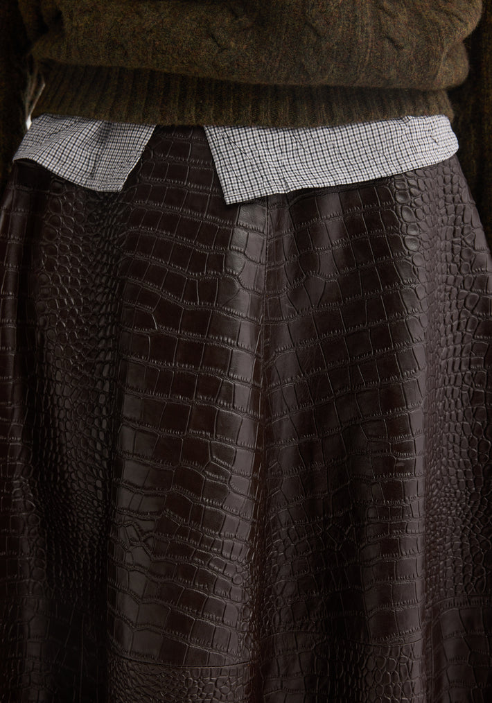 A-line croco skirt | mahogany