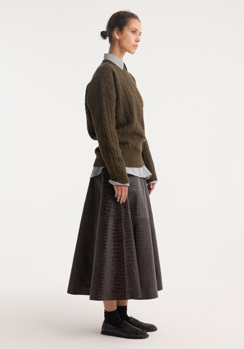 A-line croco skirt | mahogany