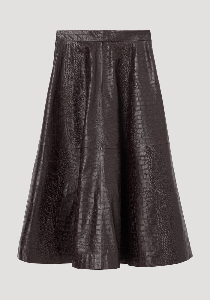A-line croco skirt | mahogany