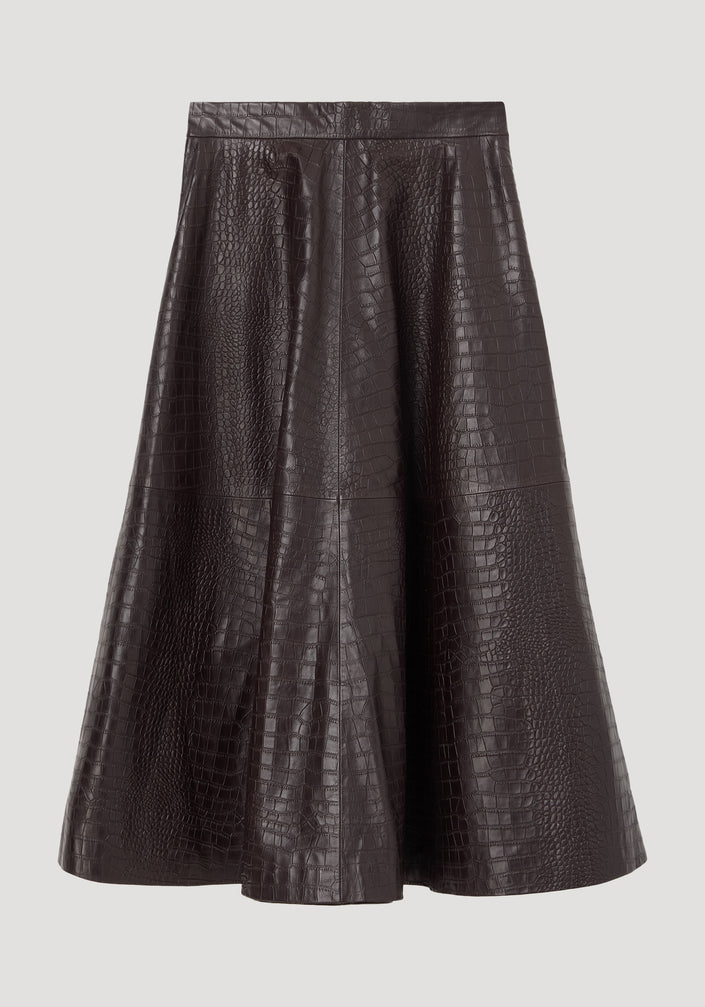 A-line croco skirt | mahogany