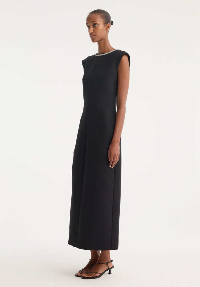 Open back appliqué dress | black