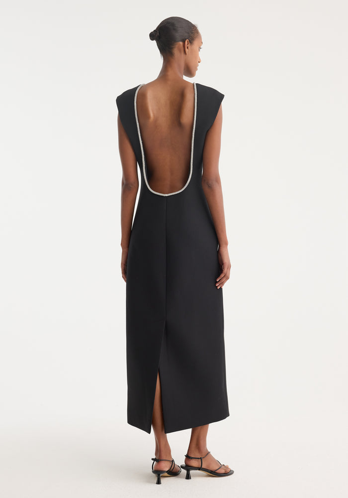 Open back appliqué dress | black