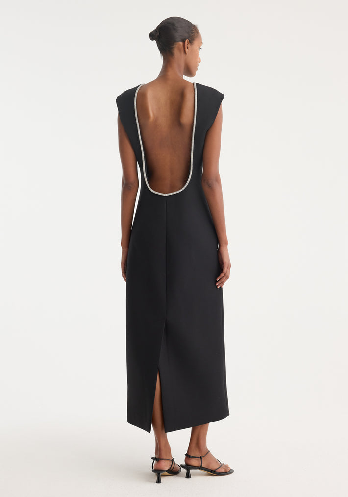 Open back appliqué dress | black