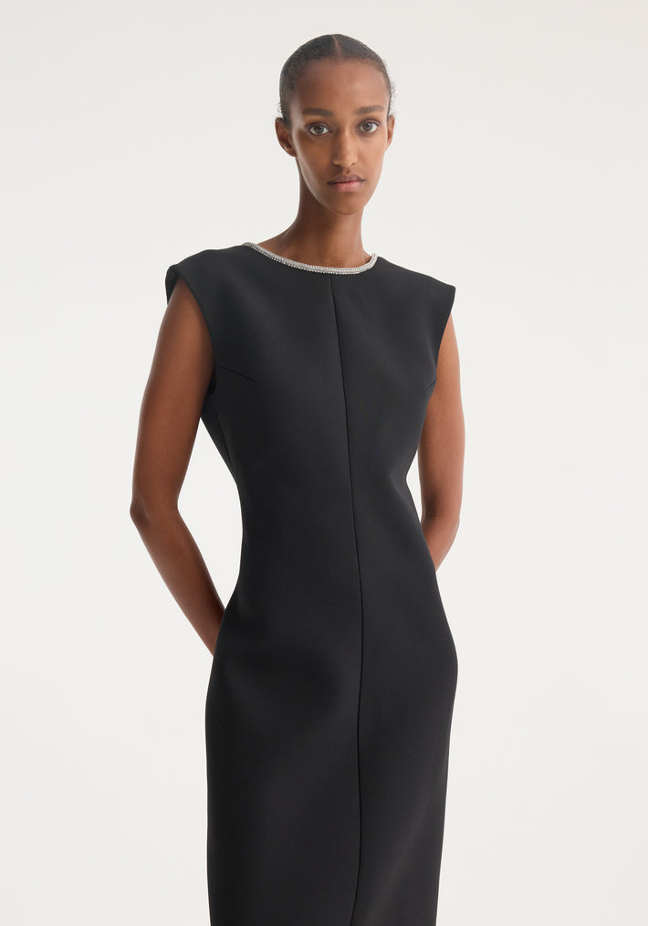Open back appliqué dress | black
