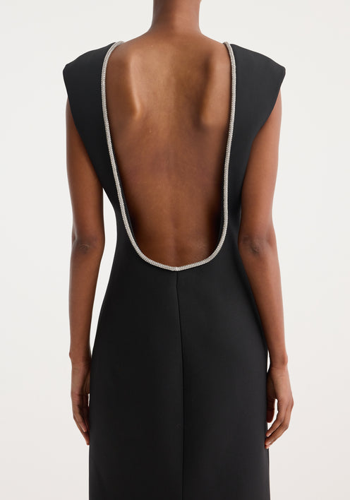 Open back appliqué dress | black