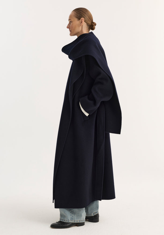 Signature double-faced scarf coat | navy