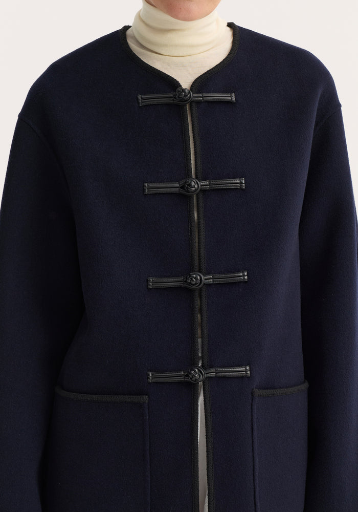 Mandarin double-faced wool jacket | navy