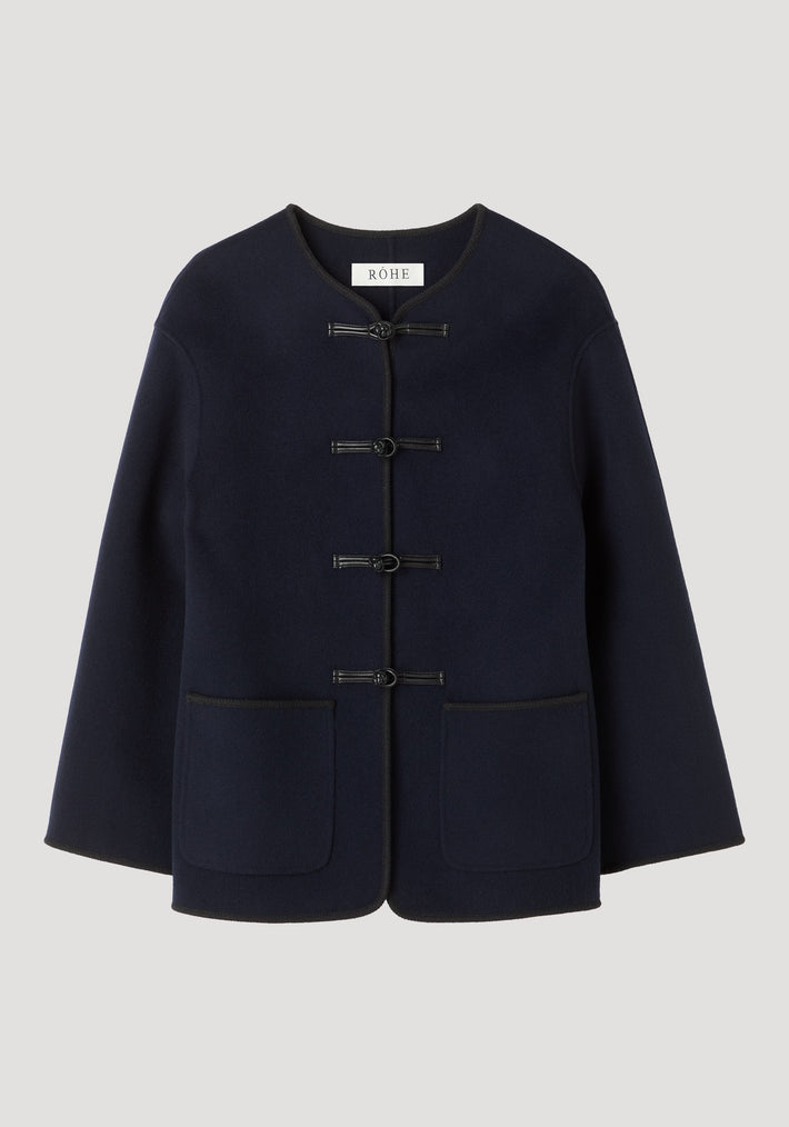Mandarin double-faced wool jacket | navy
