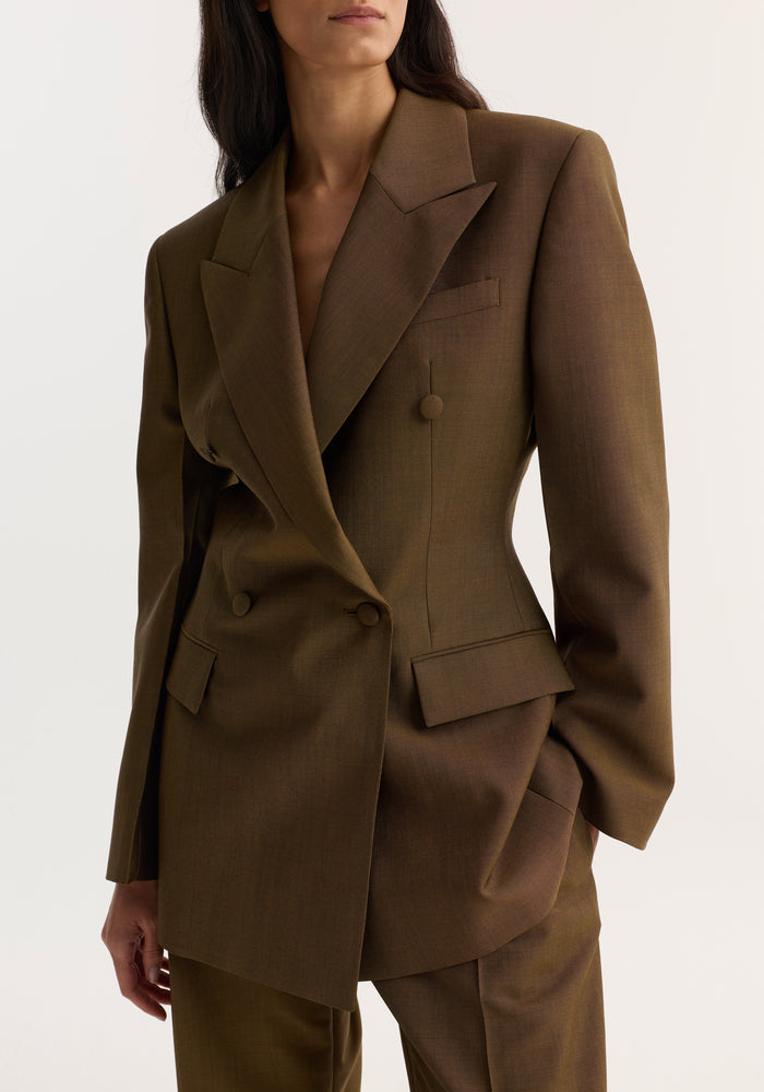 Double-breasted waisted blazer | golden brown