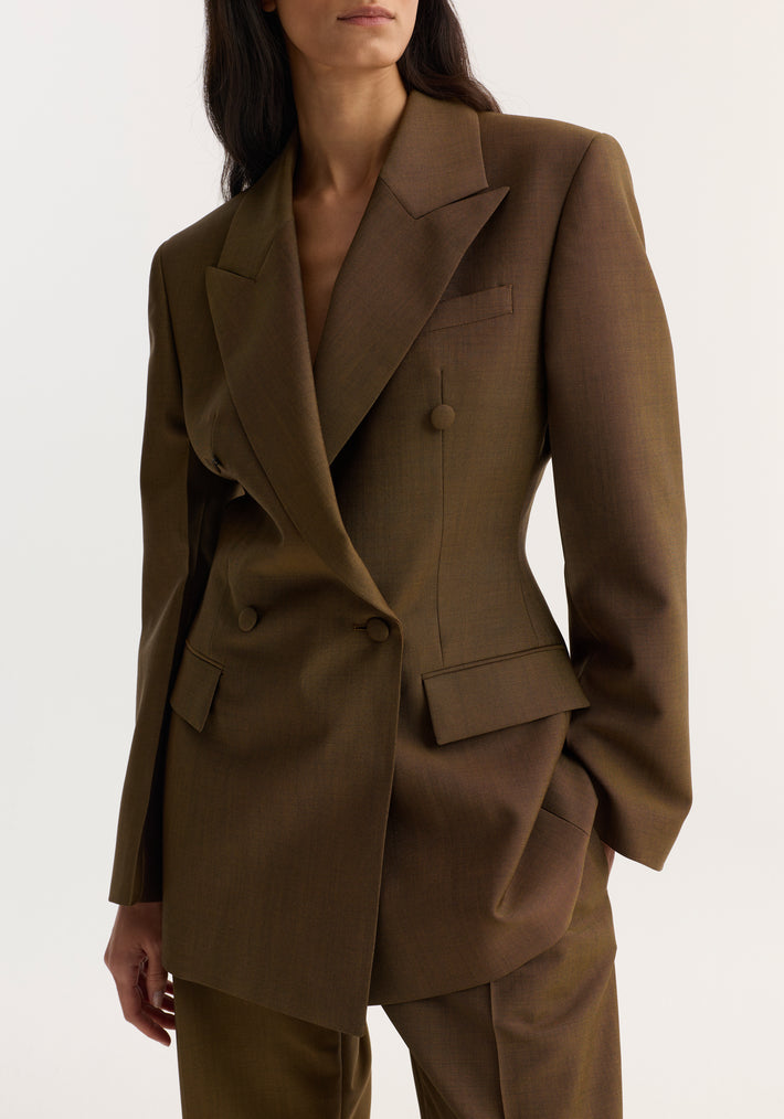 Double-breasted waisted blazer | golden brown