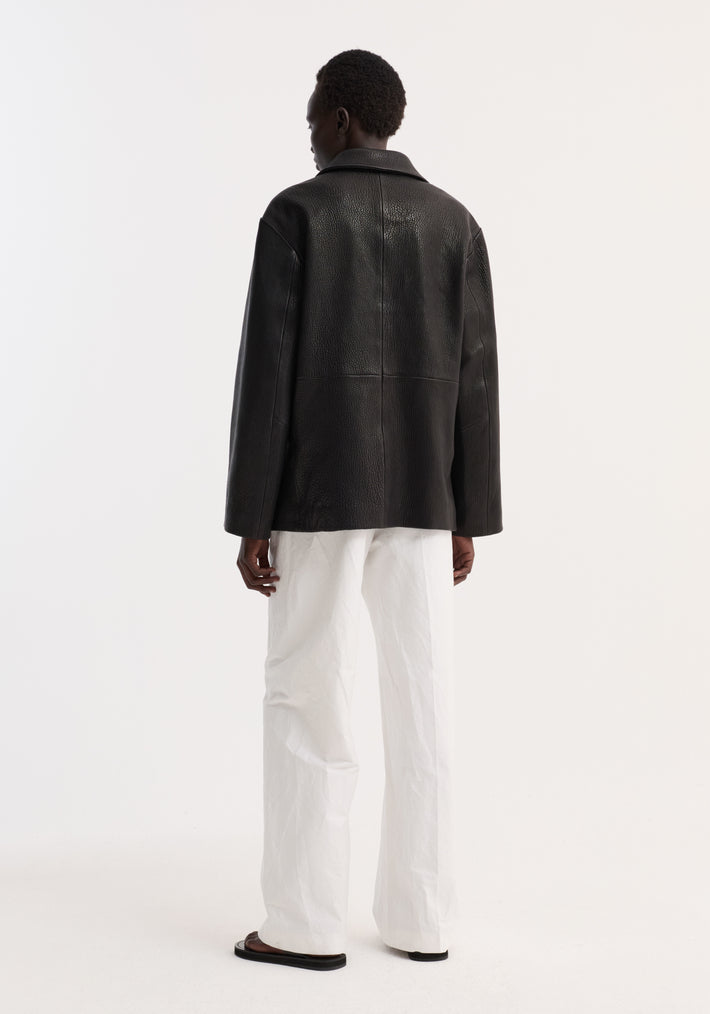 Leather jacket with small lapel | black