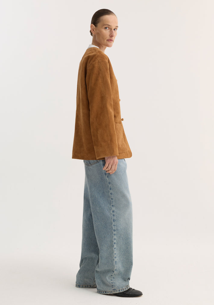 Pankou closure suede jacket | cognac