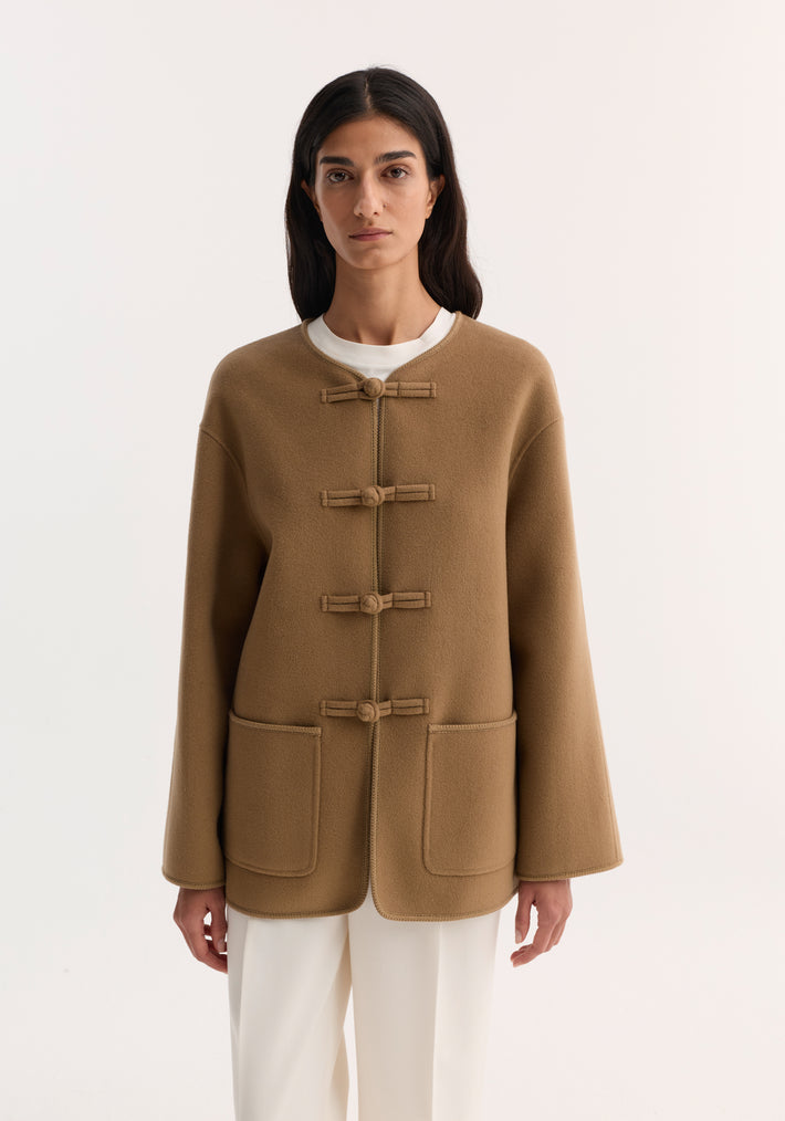 Mandarin double-faced wool jacket | camel