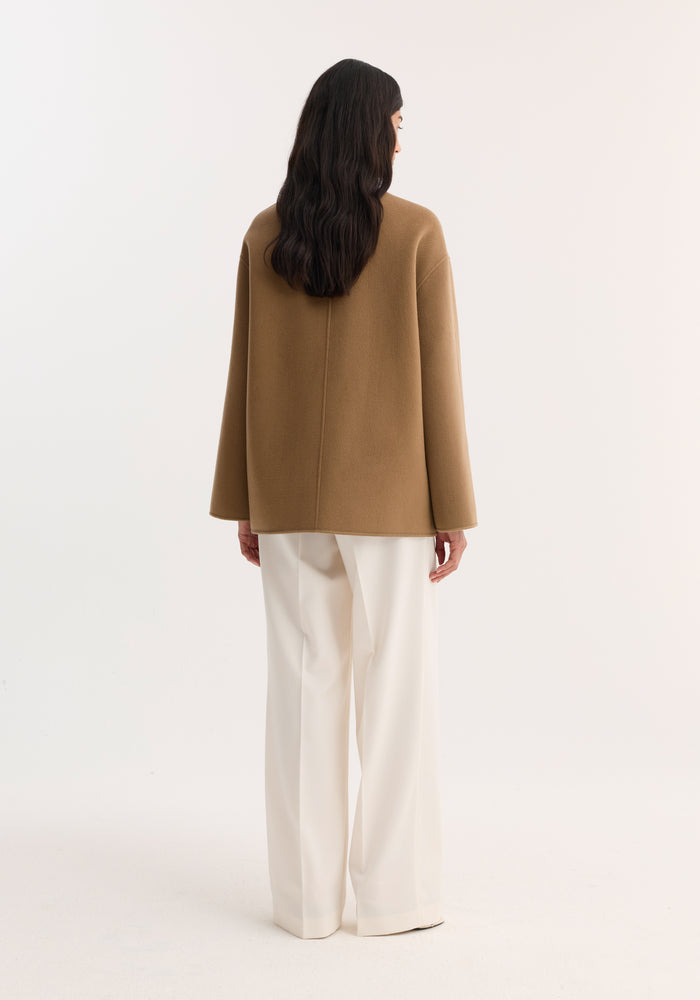 Mandarin double-faced wool jacket | camel