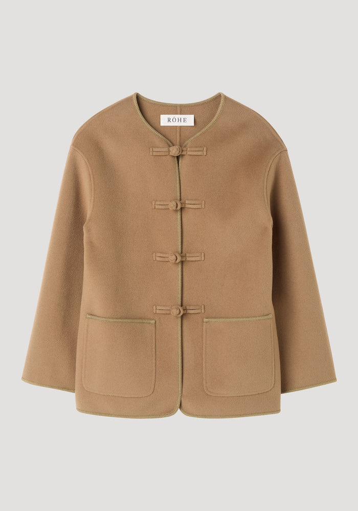 Mandarin double-faced wool jacket | camel