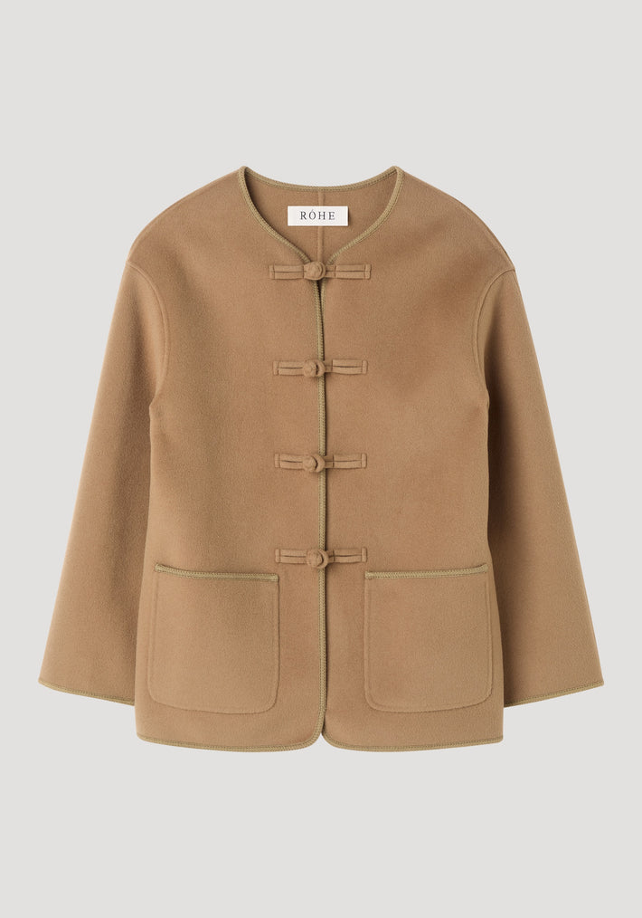 Mandarin double-faced wool jacket | camel
