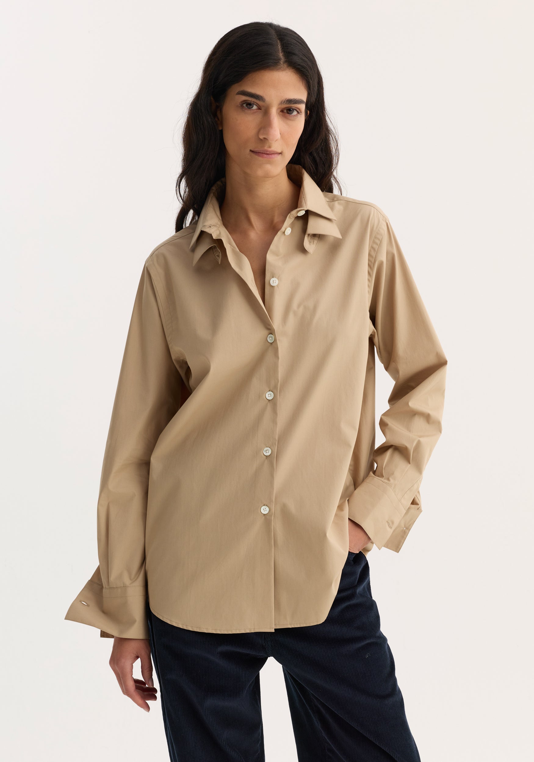 light brown dress shirt Men's Basic Convertible Cuff Regular Fit in Taupe 15 34/35 / Taupe with no darts and a semi Joseph Abboud Modern Fit 100%