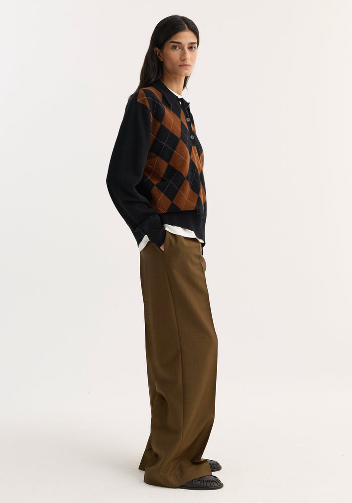 Compact knitted check polo | black rust check