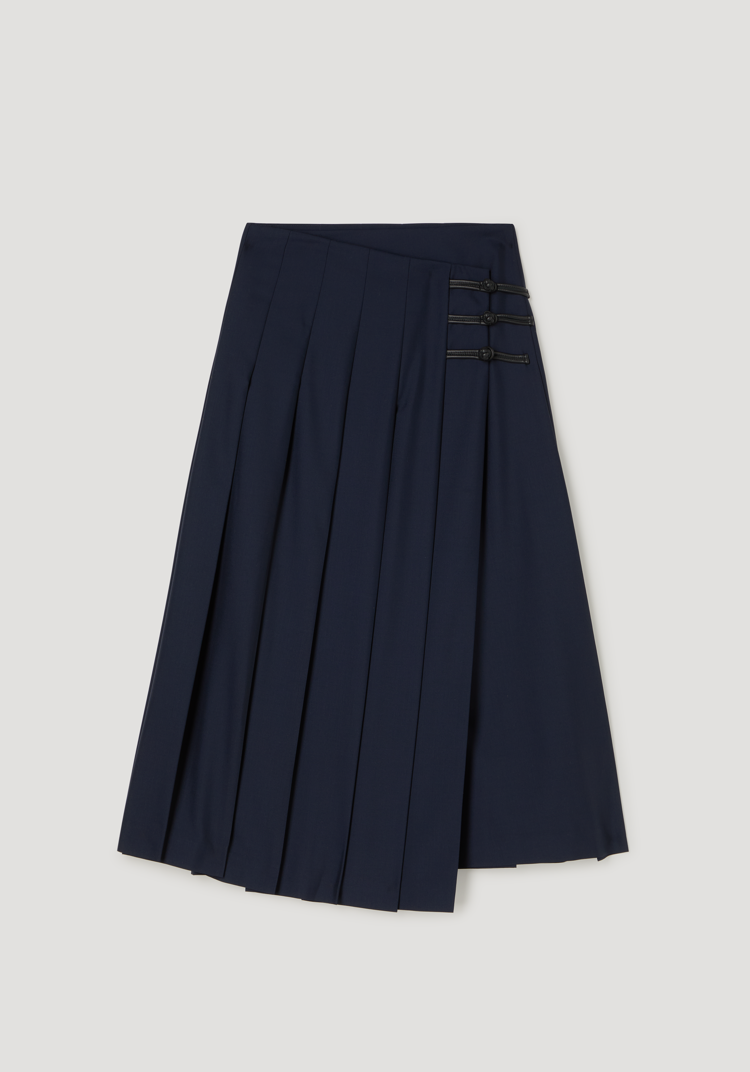 Pleated wool skirt with leather closures– Róhe