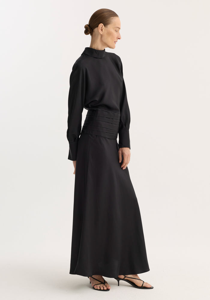 Tuxedo silk dress | black