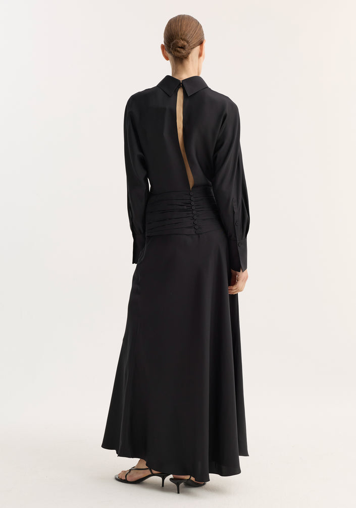 Tuxedo silk dress | black