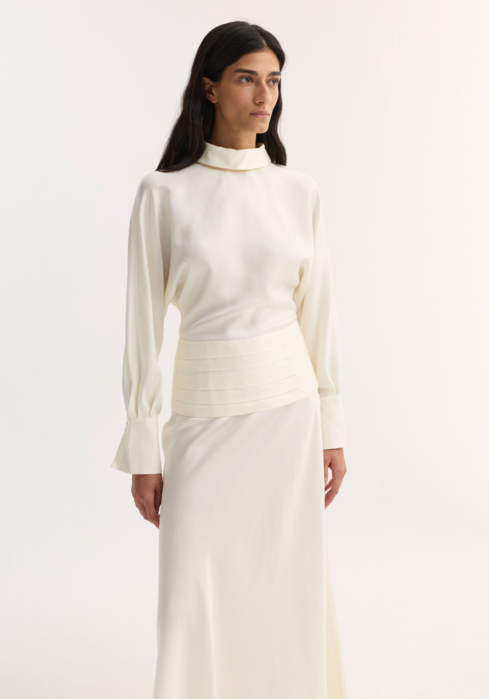 Tuxedo silk dress | cream