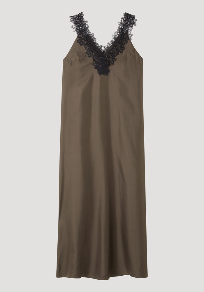 V-neck silk lace dress | earth