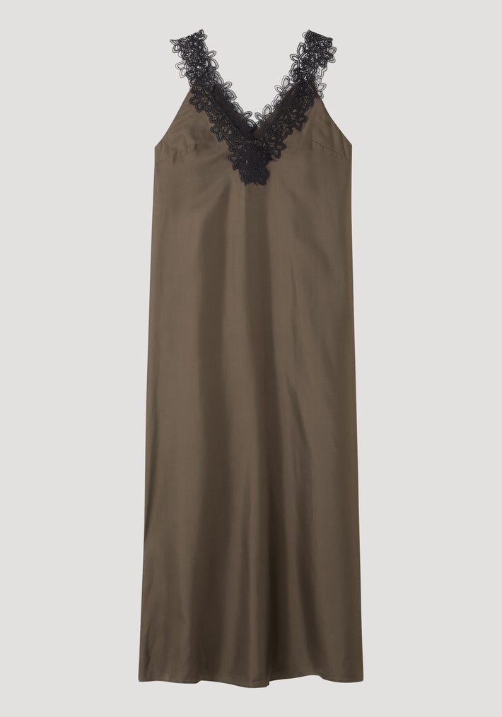 V-neck silk lace dress | earth