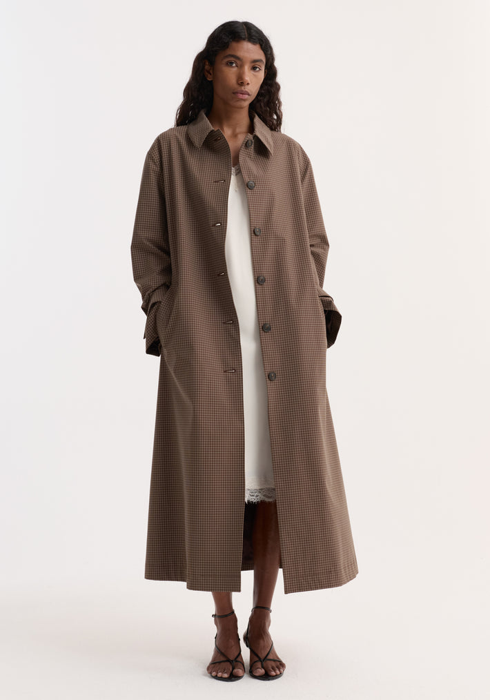 Technical check belted coat | brown multi check