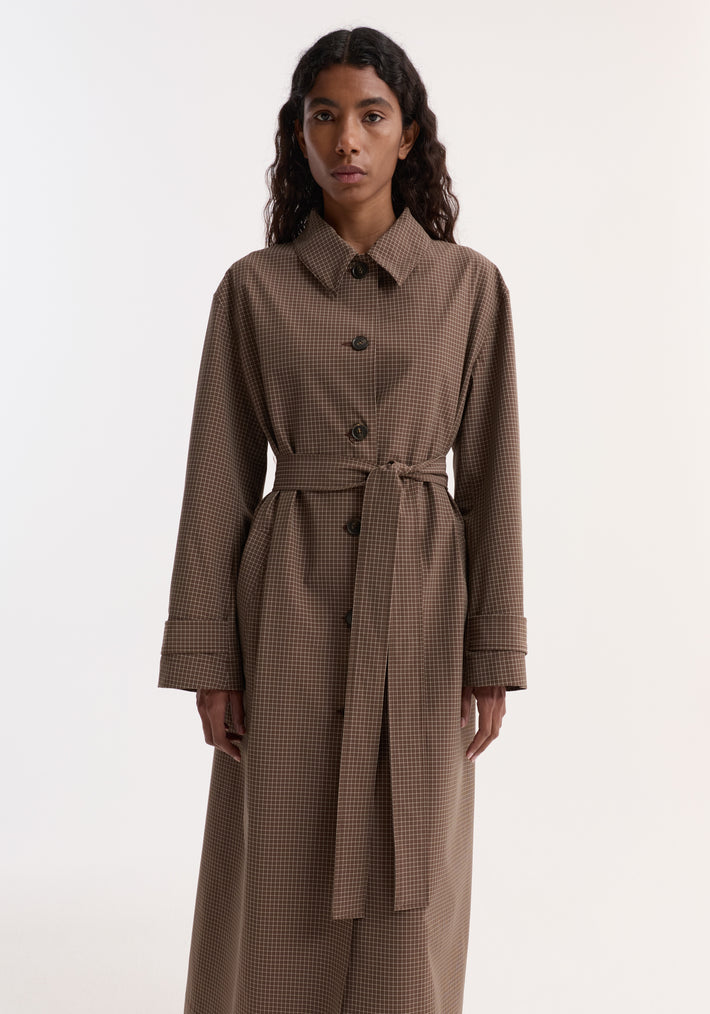Technical check belted coat | brown multi check