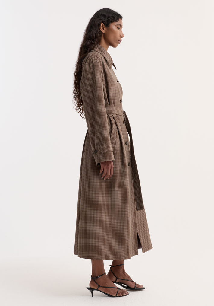 Technical check belted coat | brown multi check