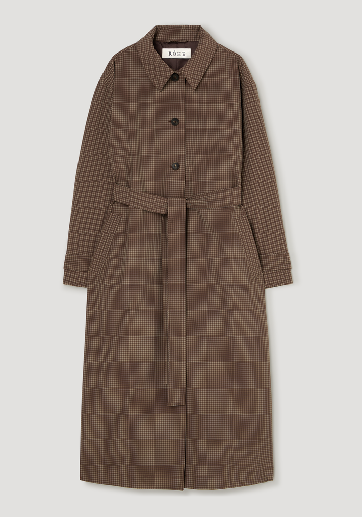 Technical check belted coat | brown multi check