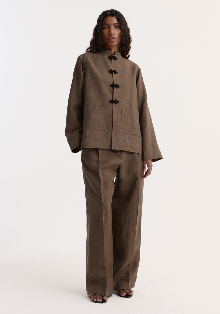 Pankou closure linen jacket | brown melange