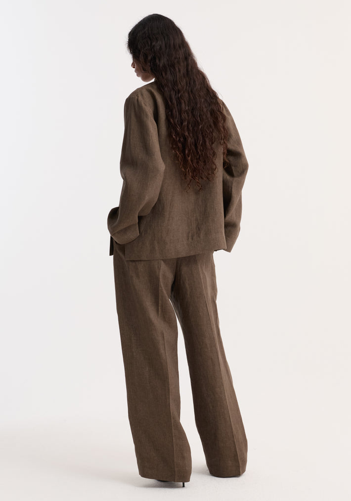 Pankou closure linen jacket | brown melange
