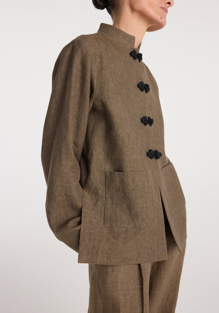 Pankou closure linen jacket | brown melange