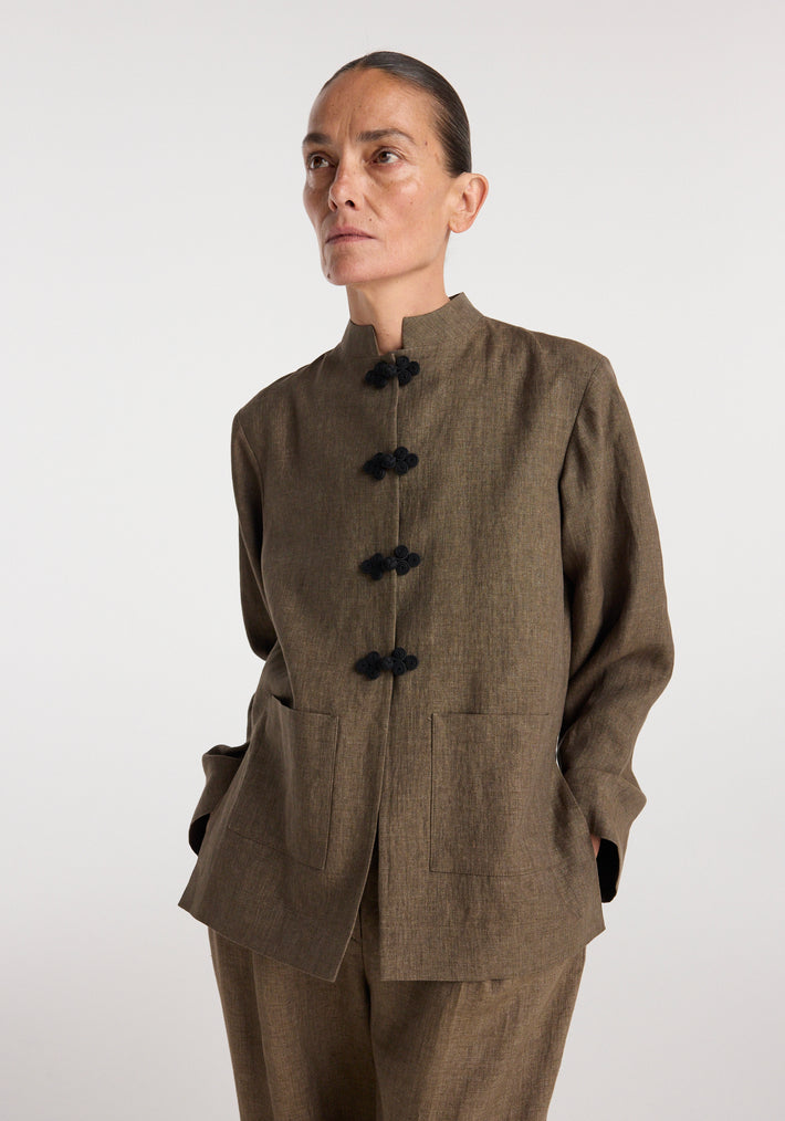 Pankou closure linen jacket | brown melange
